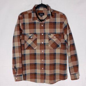 Brixton Brown Cream Plaid Wool Blend Long Sleeve Casual Button Up Shirt M